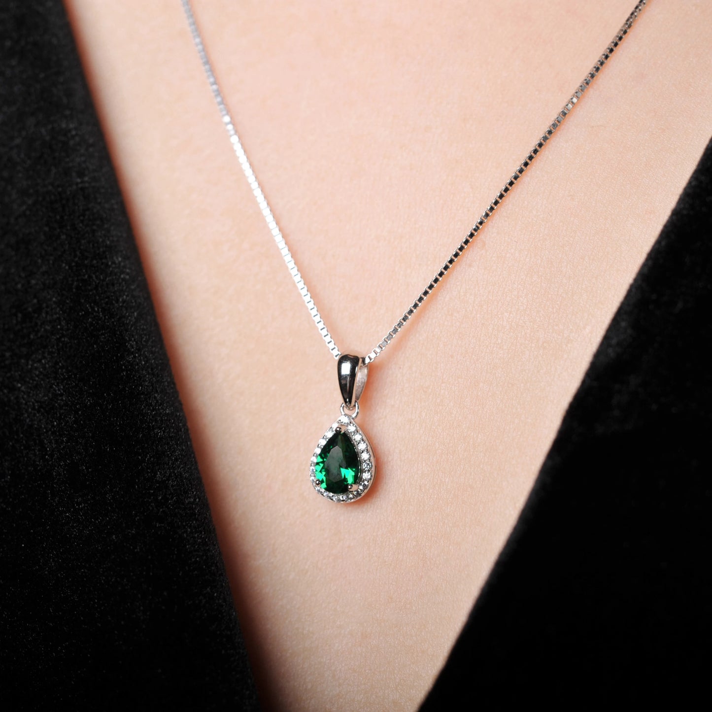 VERDANT GRACE - Simulated Nano Emerald Solitaire Necklace