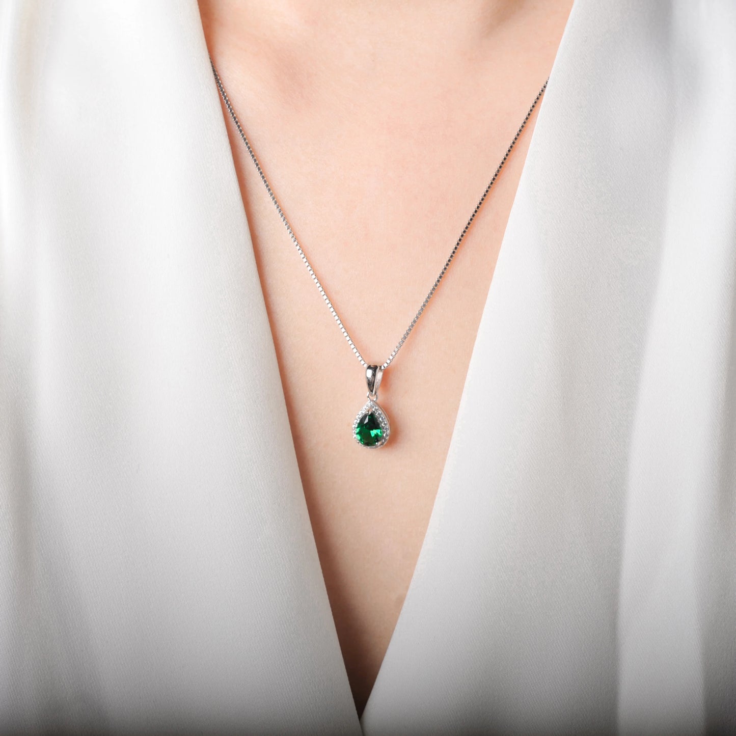 VERDANT GRACE - Simulated Nano Emerald Solitaire Necklace