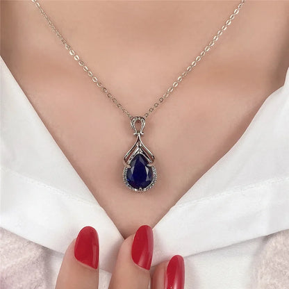 Perla Azzurra - Blue Pear Zirconia Solitaire Pendant