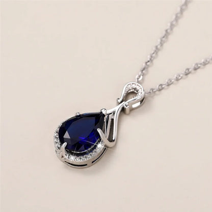 Perla Azzurra - Blue Pear Zirconia Solitaire Pendant