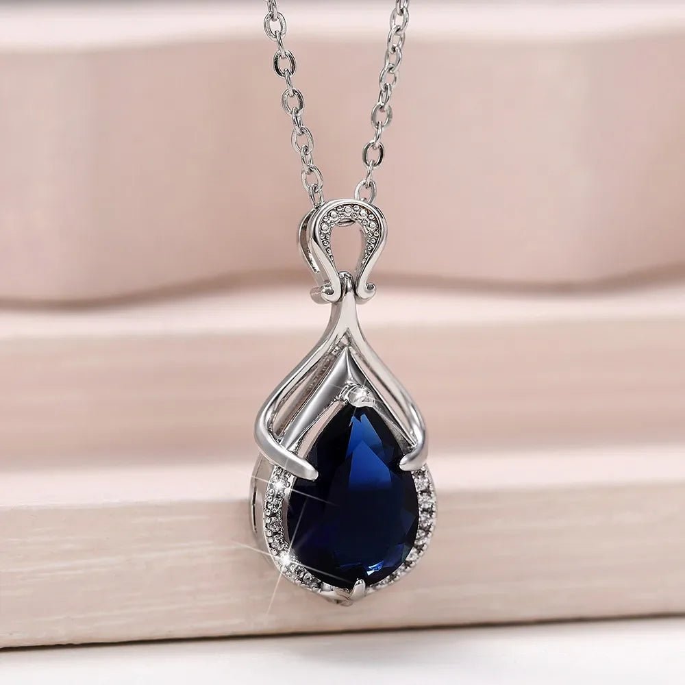 Perla Azzurra - Blue Pear Zirconia Solitaire Pendant