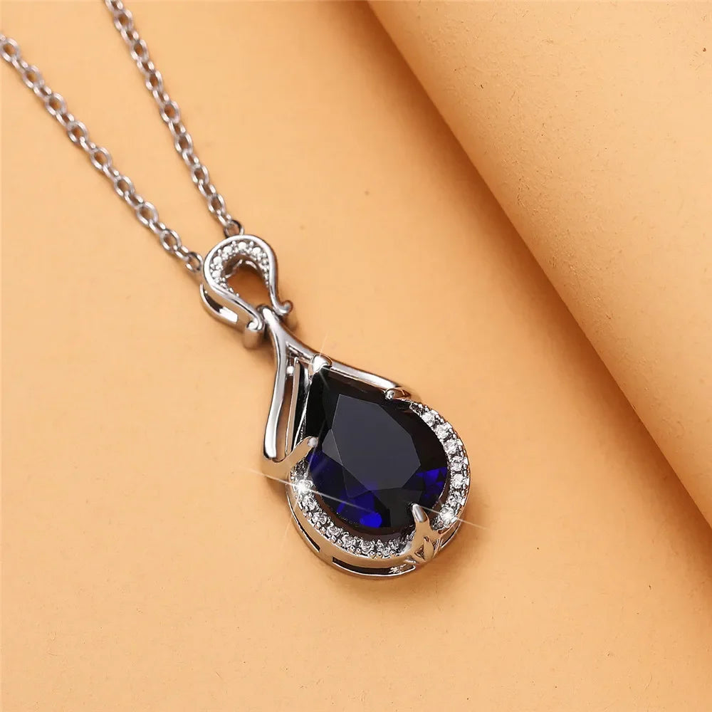Perla Azzurra - Blue Pear Zirconia Solitaire Pendant