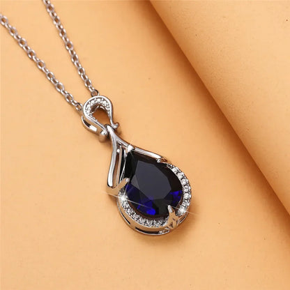 Perla Azzurra - Blue Pear Zirconia Solitaire Pendant