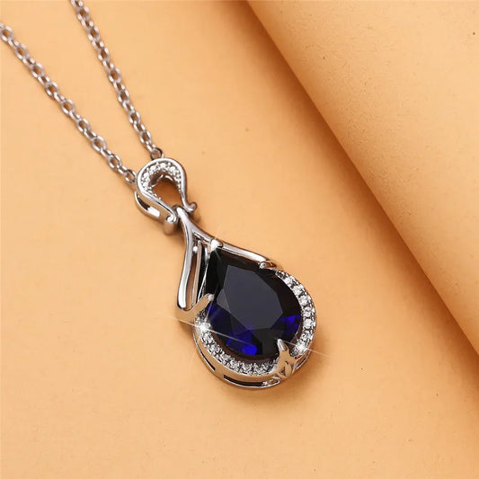 Perla Azzurra - Blue Pear Zirconia Solitaire Pendant